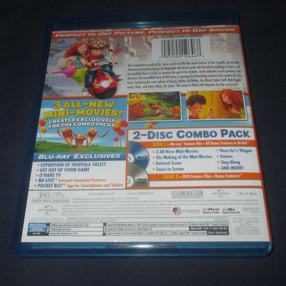 Dr. Seuss' The Lorax (Blu-Ray/DVD, 2012, 2-Disc, No Digital Code) w/Slipcover - Picture 5 of 5